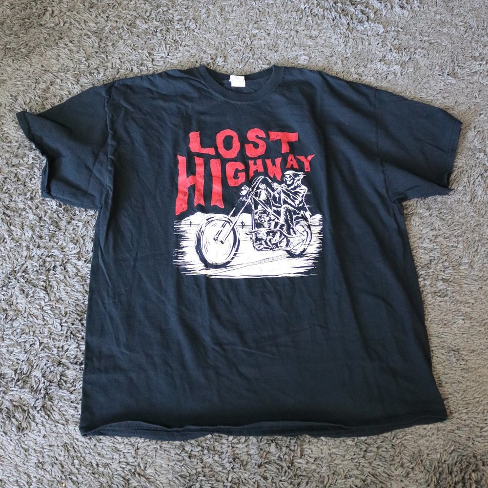 Motorcycle Skull Shirt Men Lost Highway Concert Adult XXL Black Band Tee